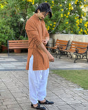 BROWN MIRROR EMBROIDERY KURTA AND PAJAMA