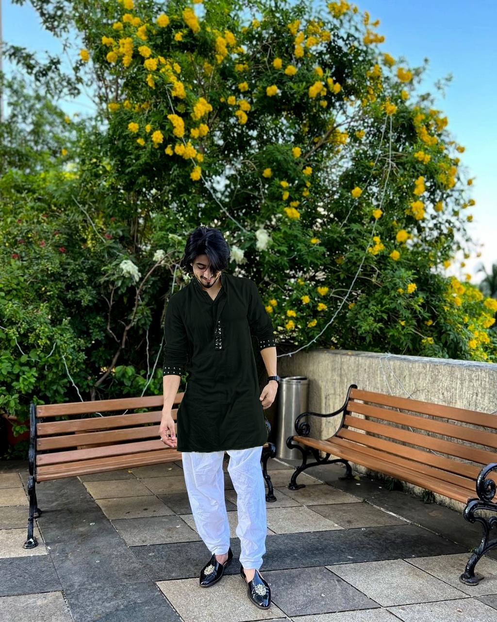 BLACK MIRROR EMBROIDERY KURTA AND PAJAMA