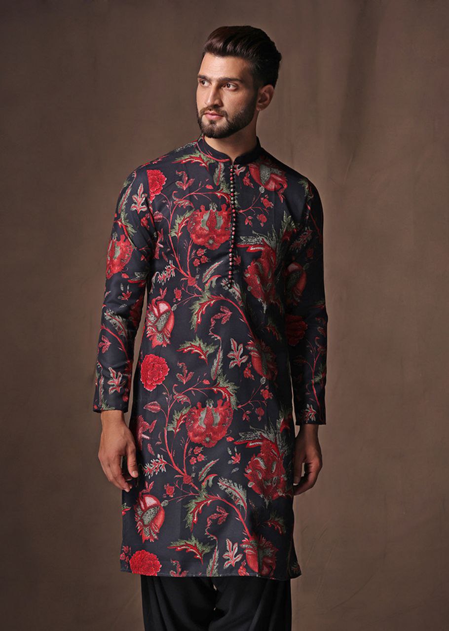 TRENDY FLORAL PRINTED KURTA WITH PAJAMA SET FOR MEN