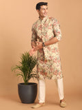 TRENDY BEIGE COLOR REGULAR FIT FLORAL PRINT KURTA & PANTS WITH NEHRU JACKET