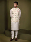 TRENDY WHITE KURTA JACKIET PRINTED BOTANICAL BUNDI KURTA SET