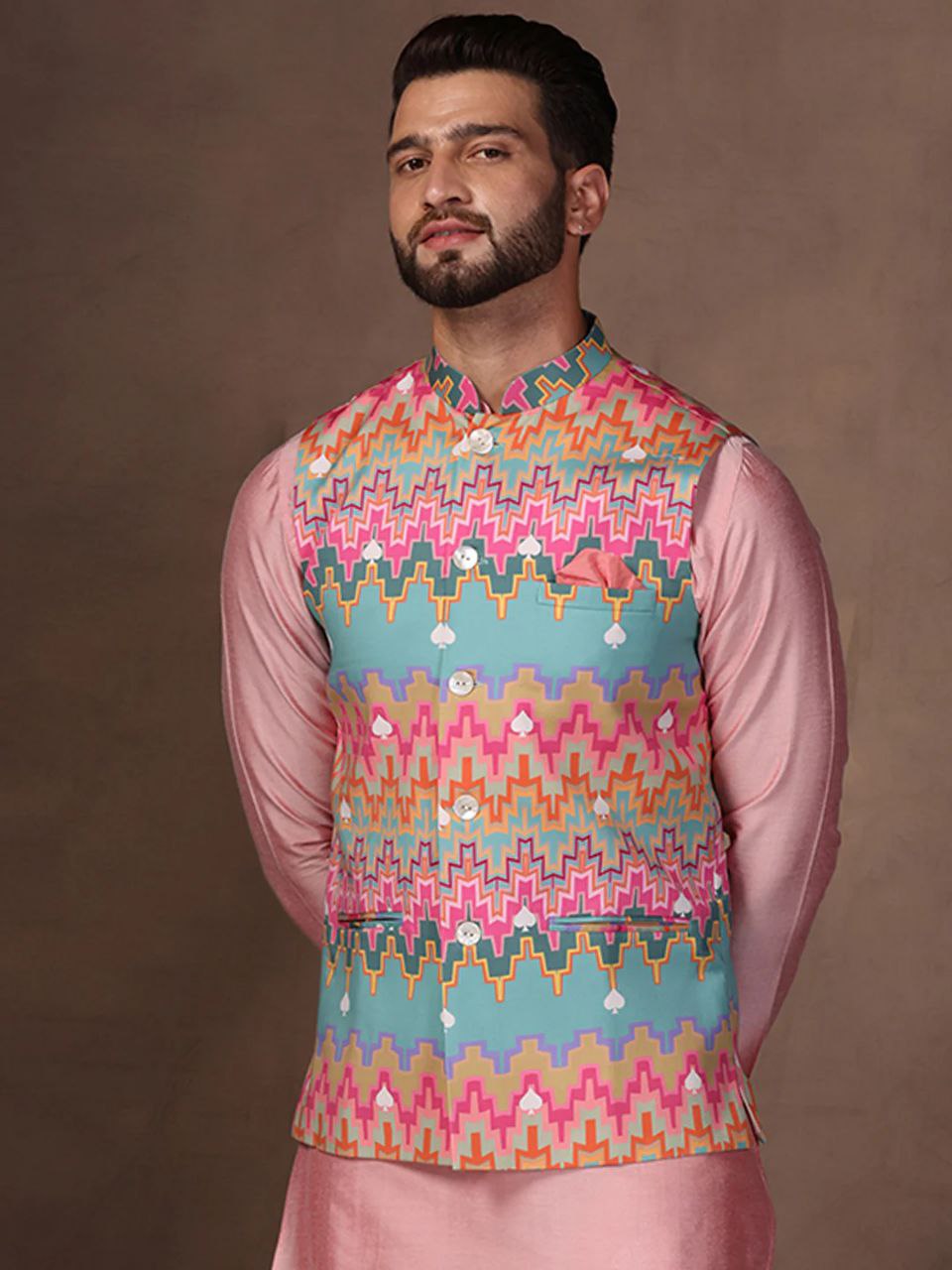 TRENDY MEN'S MULTI COLOR REGULAR FIT FLORAL PRINT KURTA PANTS WITH NEHRU JACKET