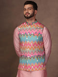 TRENDY MEN'S MULTI COLOR REGULAR FIT FLORAL PRINT KURTA PANTS WITH NEHRU JACKET