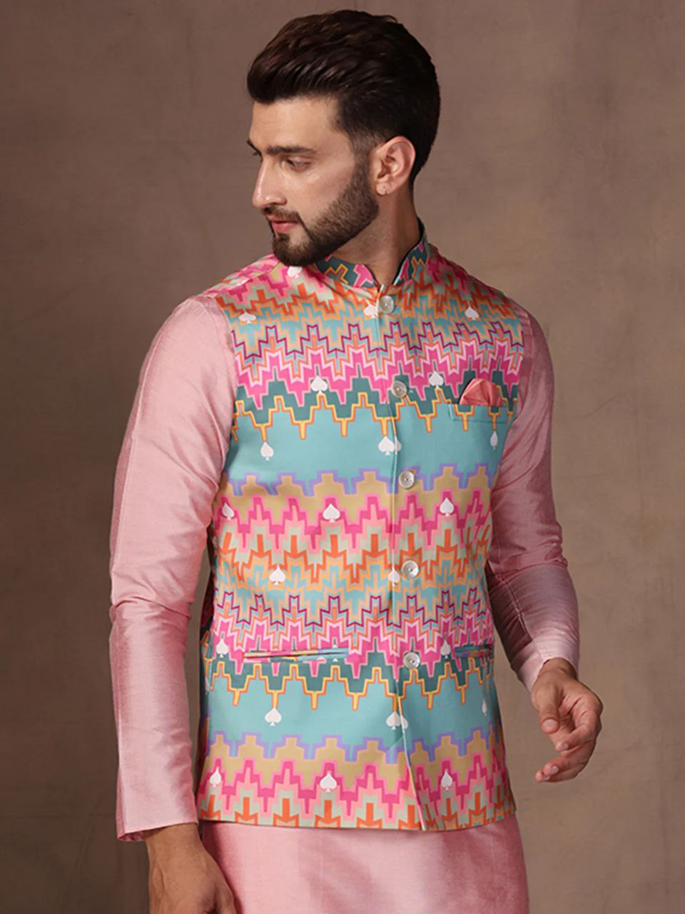 TRENDY MEN'S MULTI COLOR REGULAR FIT FLORAL PRINT KURTA PANTS WITH NEHRU JACKET