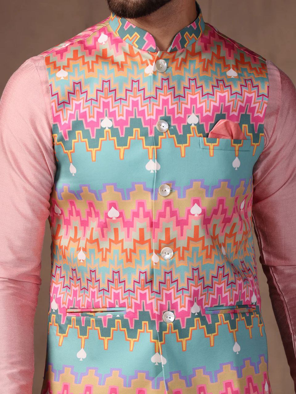 TRENDY MEN'S MULTI COLOR REGULAR FIT FLORAL PRINT KURTA PANTS WITH NEHRU JACKET