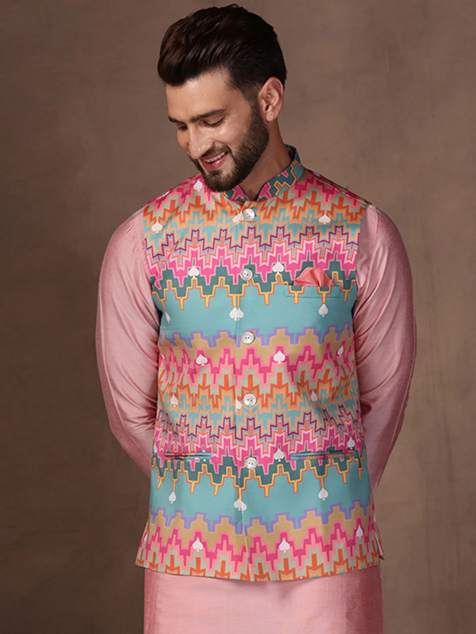 TRENDY MEN'S MULTI COLOR REGULAR FIT FLORAL PRINT KURTA PANTS WITH NEHRU JACKET