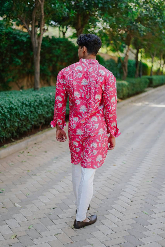 TRENDY JEWELLED PRINTED KURTA WITH PAJAMA SET FOR MEN