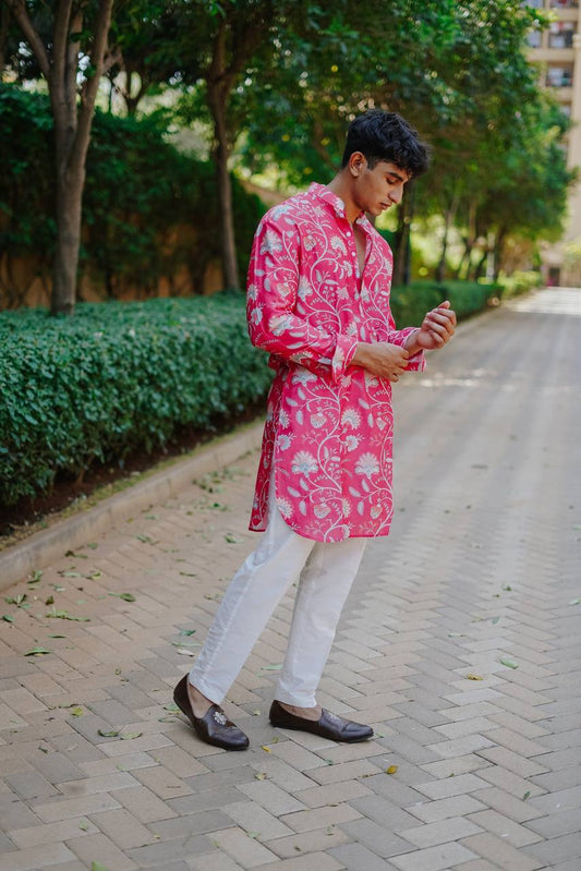 TRENDY JEWELLED PRINTED KURTA WITH PAJAMA SET FOR MEN