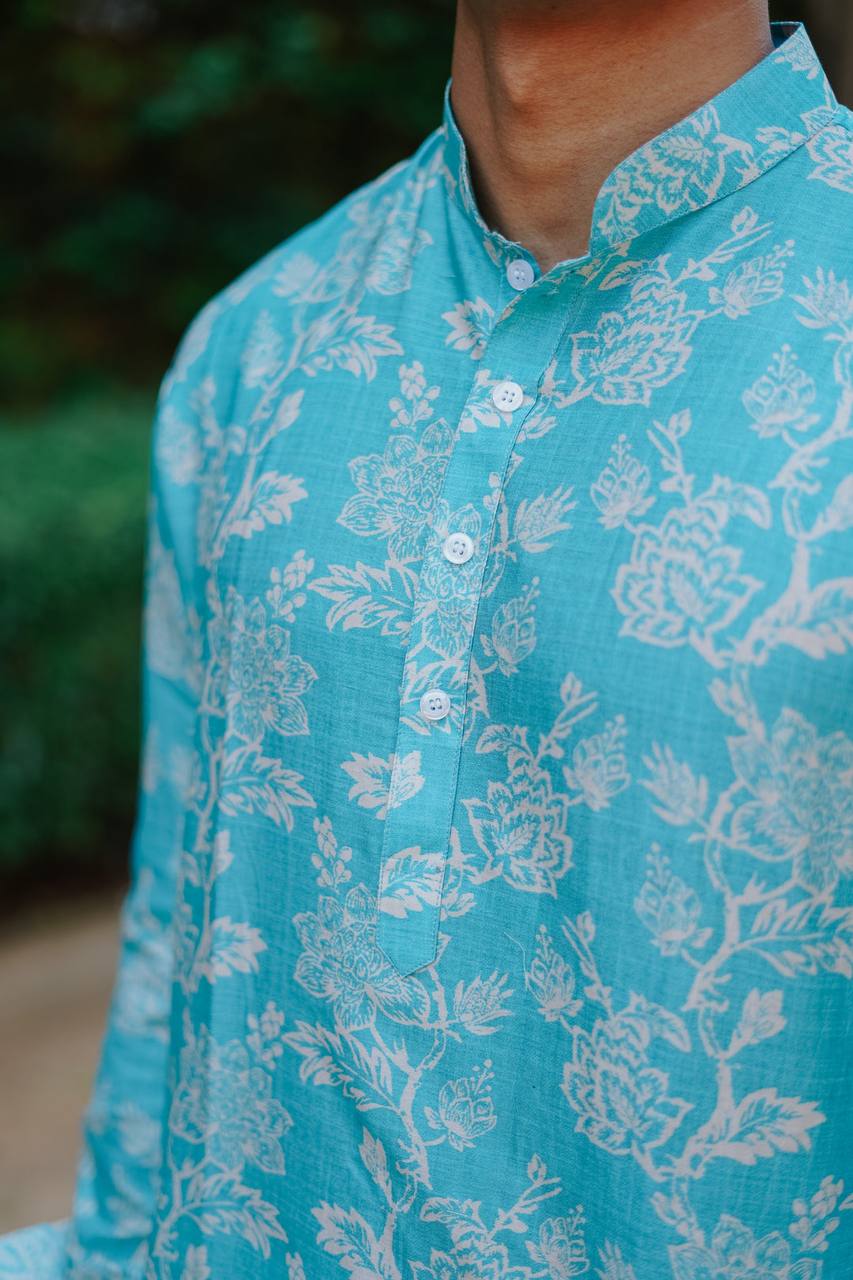 TRENDY MINT GREEN  PRINTED KURTA WITH PAJAMA SET FOR MEN