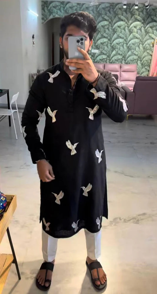 HUMMING BIRDS N SEQUENCE EMBRODARY WORK N PAJAMA SET