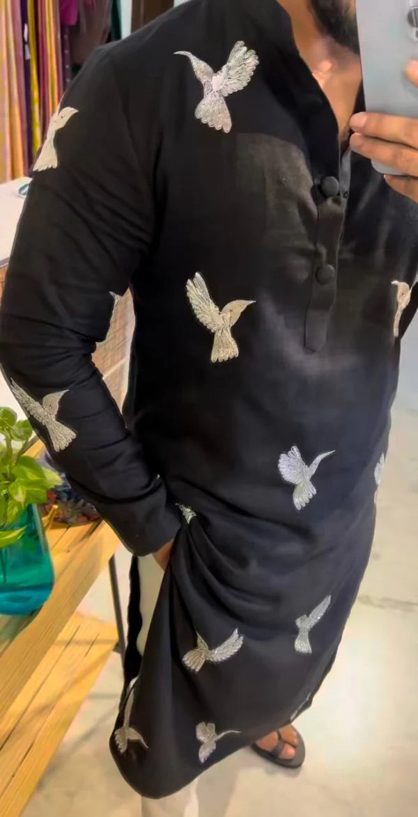 HUMMING BIRDS N SEQUENCE EMBRODARY WORK N PAJAMA SET