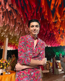 TRENDY RED FLORAL PRINTED KURTA PAJAMA SET