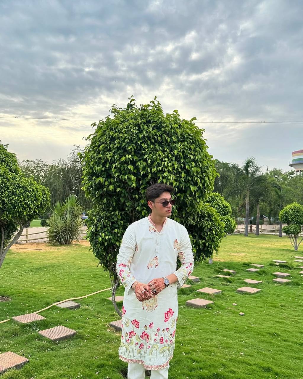 WHITE COW WITH LOTUS PRINTED KURTA SET