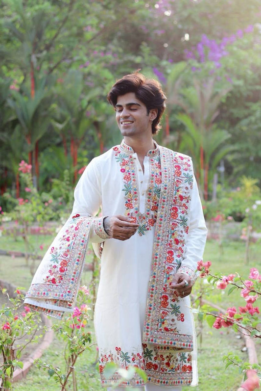 WHITE SILK KURTA SET WITH  DUPATTA