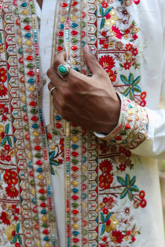 WHITE SILK KURTA SET WITH  DUPATTA