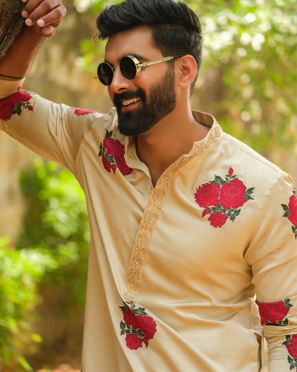 ROSE PRINTED KURTA PAJAMA SET FOR MEN"S