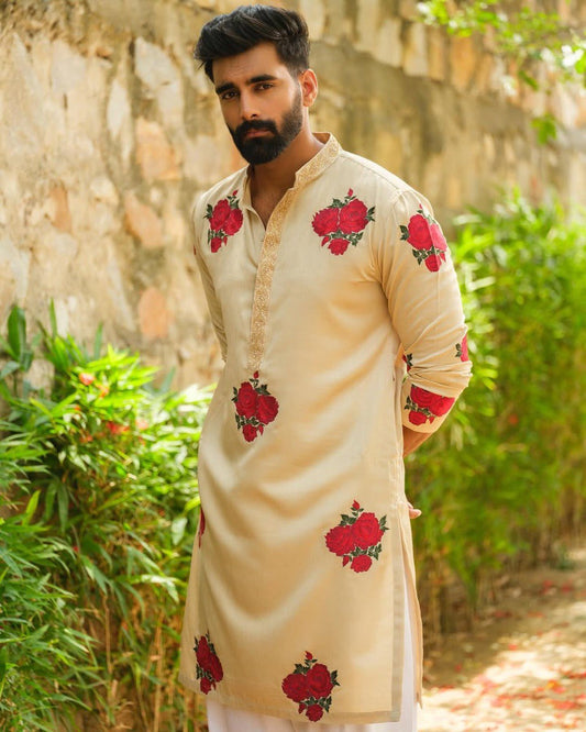 ROSE PRINTED KURTA PAJAMA SET FOR MEN"S