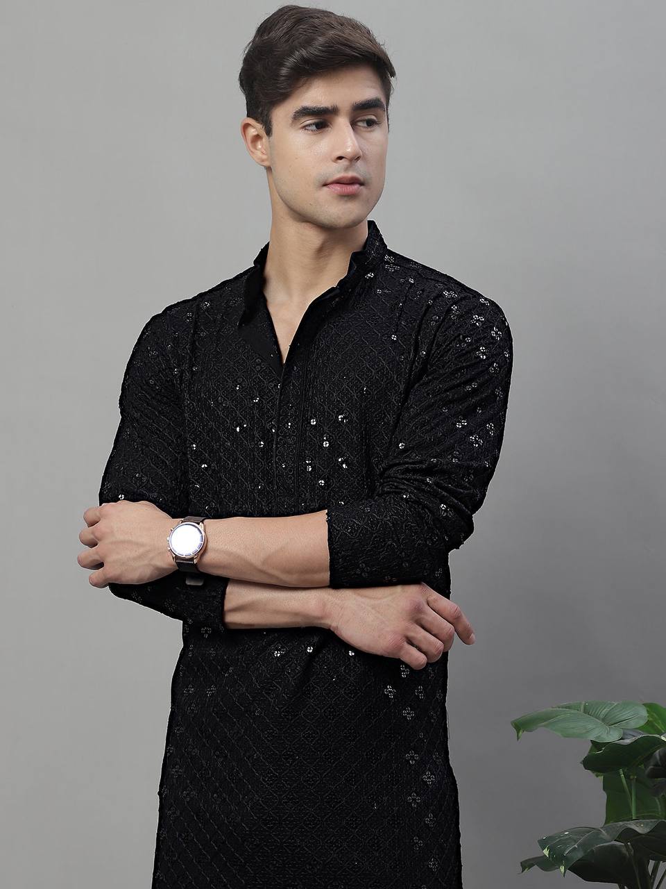 TRENDY BLACK CHIKANKARI EMBROIDERED AND SEQUENCE KURTA WITH PAJAMA