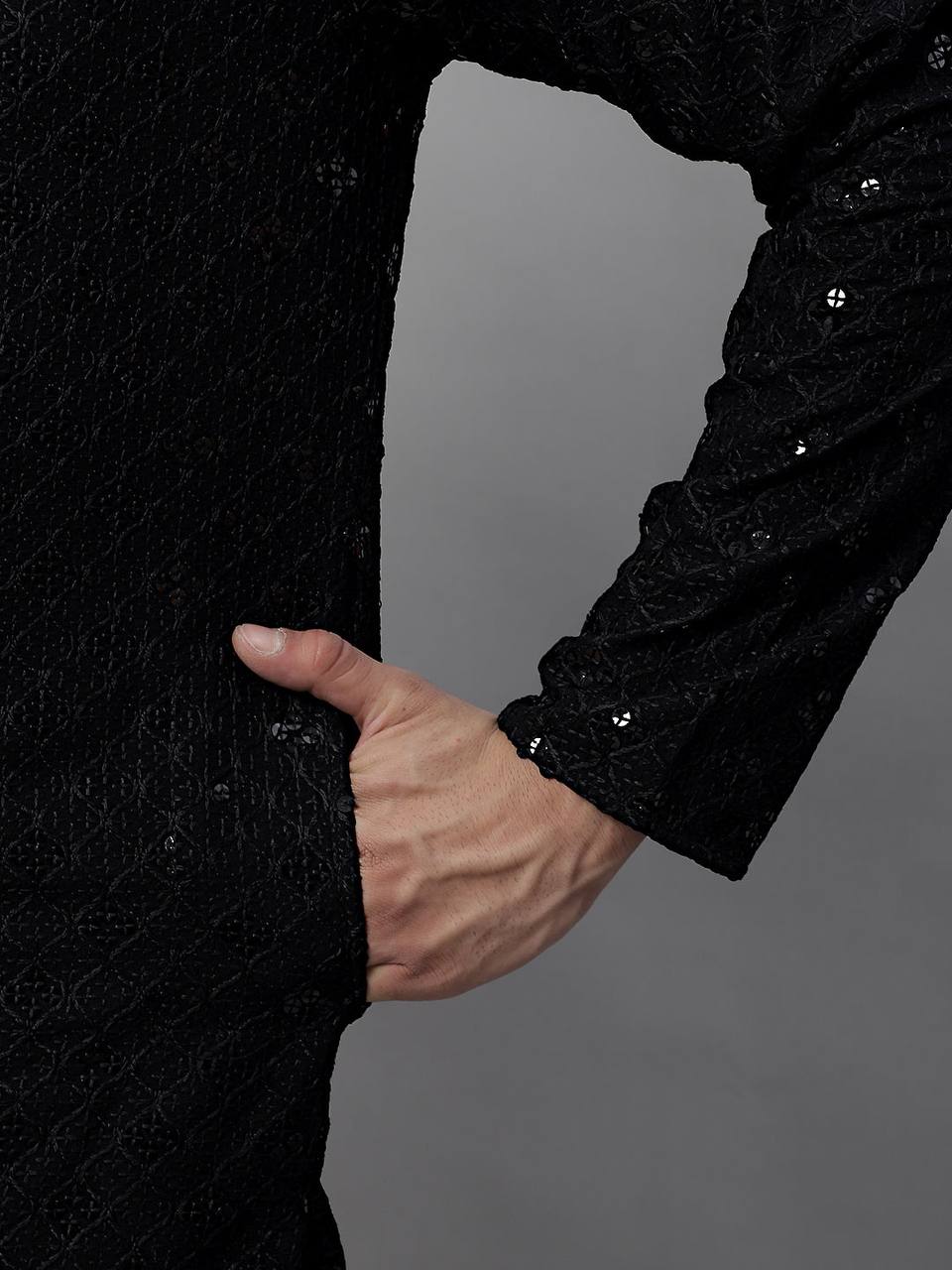 TRENDY BLACK CHIKANKARI EMBROIDERED AND SEQUENCE KURTA WITH PAJAMA