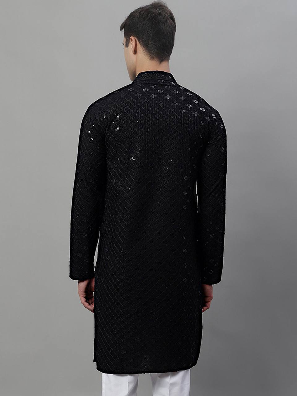 TRENDY BLACK CHIKANKARI EMBROIDERED AND SEQUENCE KURTA WITH PAJAMA