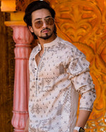 PASHMINA OFFWHITE & BLACK PRINTED KURTA WITH PAJAMA SET