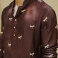 Brown Dragon Fly Embroidered Work Men's Kurta with Pajama