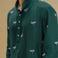 TRENDY GREEN DRAGON FLY EMBROIDERY WORK KURTA WITH  PAJAMA SET FOR MEN