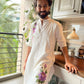 TRENDY HANDPRINTED WHITE  FLORAL KURTA WITH PAJAMA SET FOR MEN
