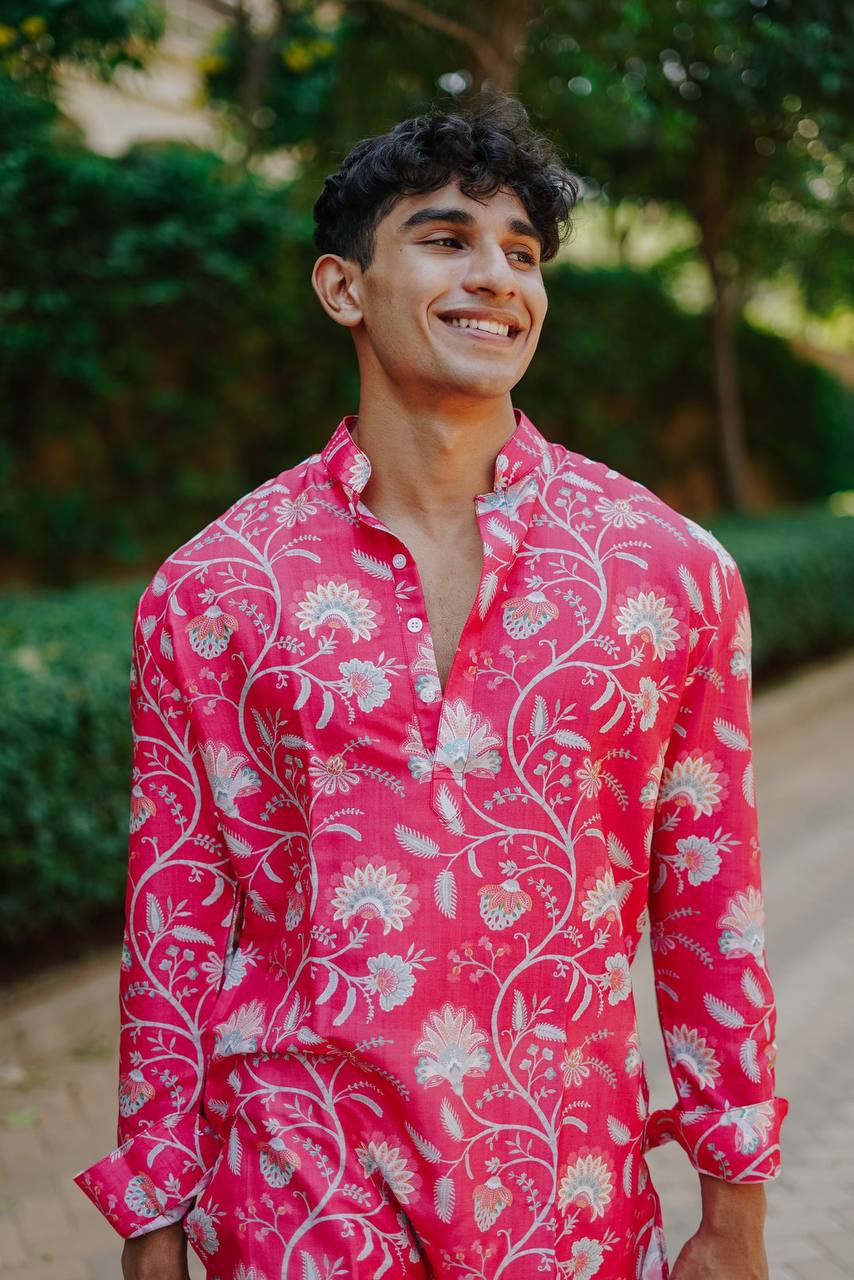 TRENDY JEWELLED PRINTED KURTA WITH PAJAMA SET FOR MEN