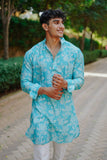 TRENDY MINT GREEN  PRINTED KURTA WITH PAJAMA SET FOR MEN