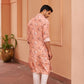 TRENDY PINK CREPE PRINT GARDENIA BLOOM COLLARED KURTA PAJAMA SET FOR MEN'S