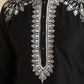Black Neck White Cotton Embroidered Work Men's Kurta with Pajama