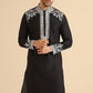 Black Neck White Cotton Embroidered Work Men's Kurta with Pajama