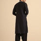 Black Neck White Cotton Embroidered Work Men's Kurta with Pajama