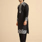 Black Neck White Cotton Embroidered Work Men's Kurta with Pajama