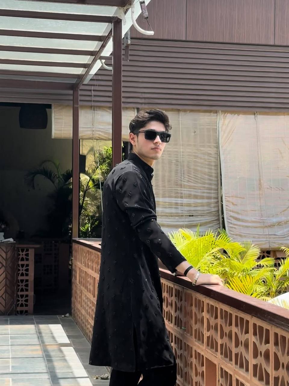 BLACK HEND WORK MOTIF EMBROIDERED KURTA WITH BLACK PAJAMA