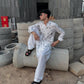 WHITE SILK KURTA WITH BLACK THERD EMBROIDERY