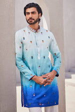 BLUE SILK EMBROIDERY KURTA PAJAMA SET