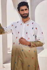 OLIVE GREEN SILK EMBROIDERY KURTA PAJAMA SET