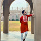 RED NECK EMBROIDERED WORK KURTA PAJAMA SET