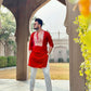 RED NECK EMBROIDERED WORK KURTA PAJAMA SET