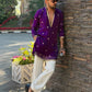 DARK PURPLE BUTTI WORK KURTA PAJAMA SET FOR MEN"S