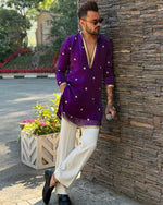 DARK PURPLE BUTTI WORK KURTA PAJAMA SET FOR MEN