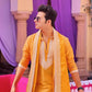 MUSTED YELLOW NECK AND BUTTI WORK KURTA  PAJAMA AND  DUPATA SET