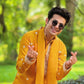 MUSTED YELLOW NECK AND BUTTI WORK KURTA  PAJAMA AND  DUPATA SET