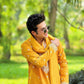 MUSTED YELLOW NECK AND BUTTI WORK KURTA  PAJAMA AND  DUPATA SET