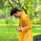 MUSTED YELLOW NECK AND BUTTI WORK KURTA  PAJAMA AND  DUPATA SET