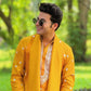 MUSTED YELLOW NECK AND BUTTI WORK KURTA  PAJAMA AND  DUPATA SET