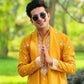 MUSTED YELLOW NECK AND BUTTI WORK KURTA  PAJAMA AND  DUPATA SET
